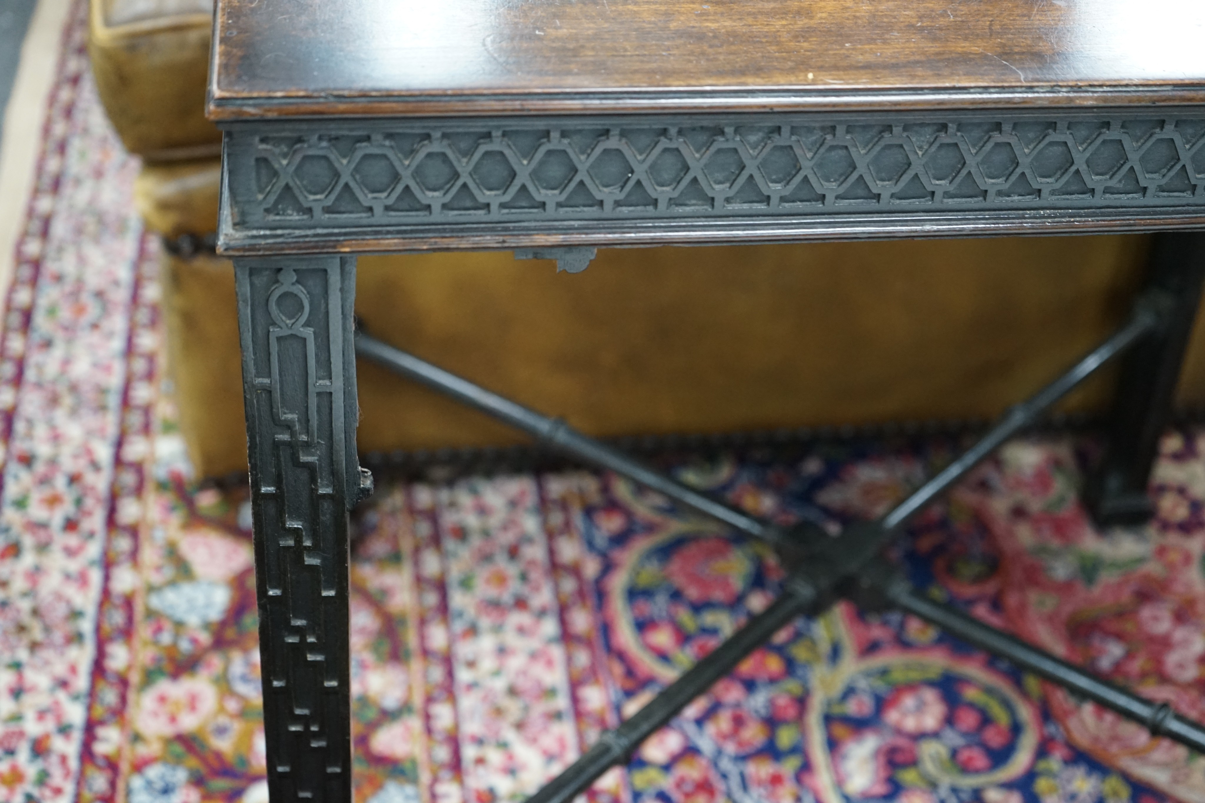 A George III and later rectangular mahogany silver table, width 70cm, depth 62cm, height 73cm